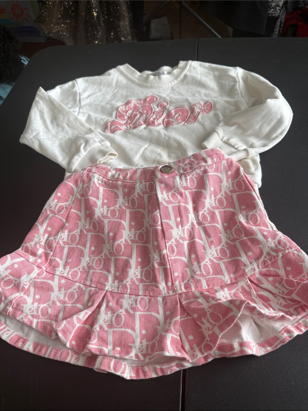 Pink and White Logo-Print Ruffle Skirt - Kids
